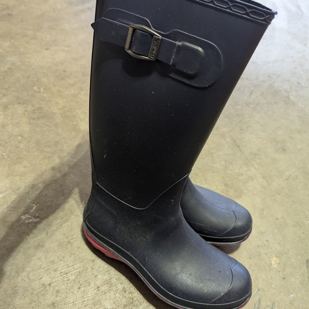 Navy Rubber Rain Boots with Buckle